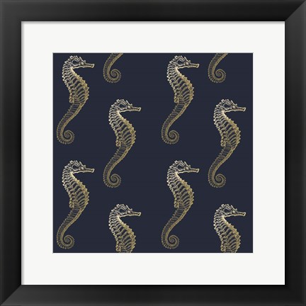 Framed Gold Seahorse Pattern Print