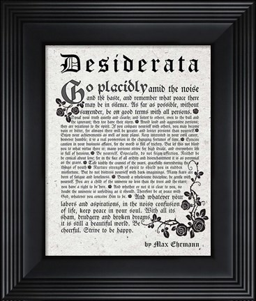 Framed Old English Desiderata In Gray Print