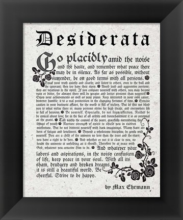 Framed Old English Desiderata In Gray Print