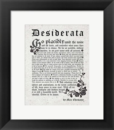 Framed Old English Desiderata In Gray Print