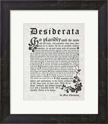 Framed Old English Desiderata In Gray Print