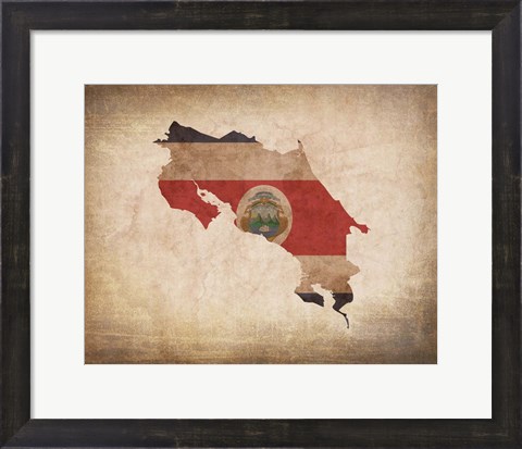Framed Map with Flag Overlay Costa Rica Print