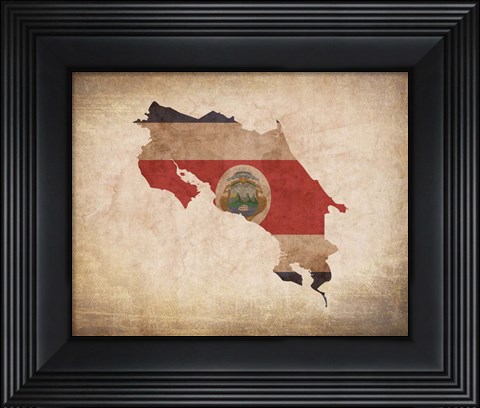 Framed Map with Flag Overlay Costa Rica Print