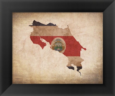 Framed Map with Flag Overlay Costa Rica Print