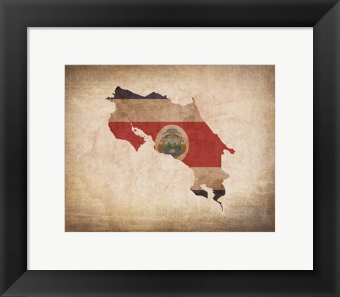 Framed Map with Flag Overlay Costa Rica Print