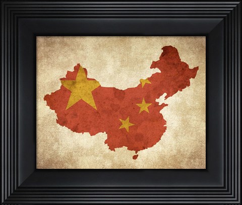Framed Map with Flag Overlay China Print