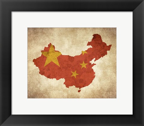 Framed Map with Flag Overlay China Print