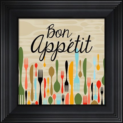 Framed Bon Appetit Cutlery Beige Print