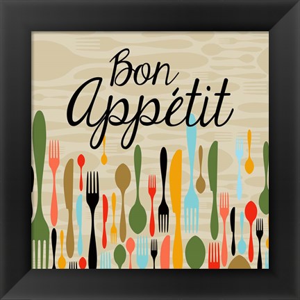 Framed Bon Appetit Cutlery Beige Print