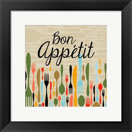 Framed Bon Appetit Cutlery Beige Print