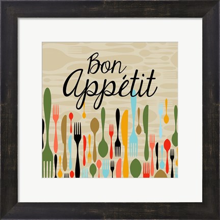 Framed Bon Appetit Cutlery Beige Print