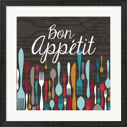 Framed Bon Appetit Cutlery Grey Print