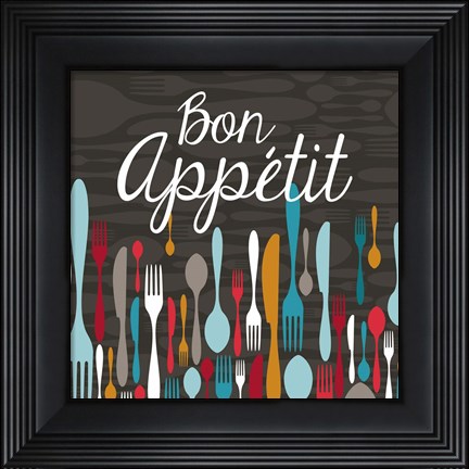 Framed Bon Appetit Cutlery Grey Print