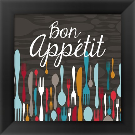 Framed Bon Appetit Cutlery Grey Print