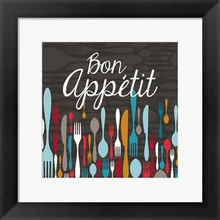 Framed Bon Appetit Cutlery Grey Print