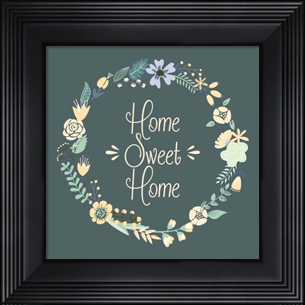 Framed Home Sweet Home Floral Teal Print