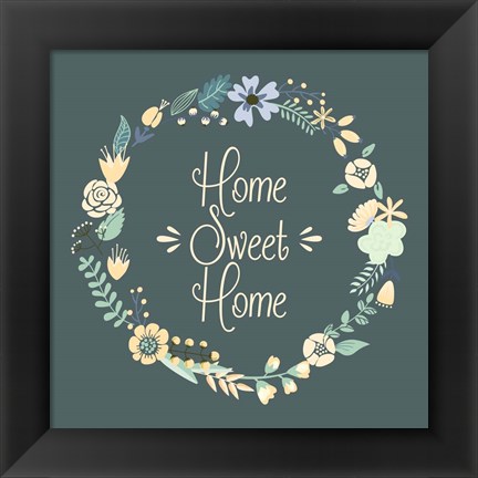 Framed Home Sweet Home Floral Teal Print