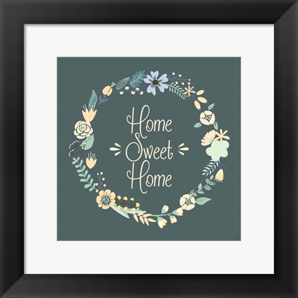 Framed Home Sweet Home Floral Teal Print