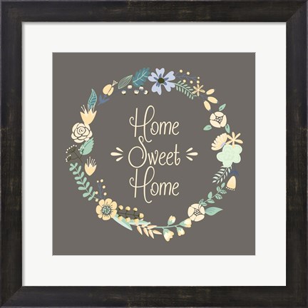 Framed Home Sweet Home Floral Brown Print