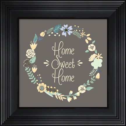 Framed Home Sweet Home Floral Brown Print