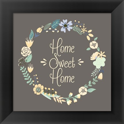 Framed Home Sweet Home Floral Brown Print