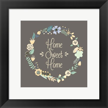 Framed Home Sweet Home Floral Brown Print