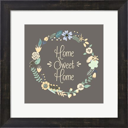 Framed Home Sweet Home Floral Brown Print
