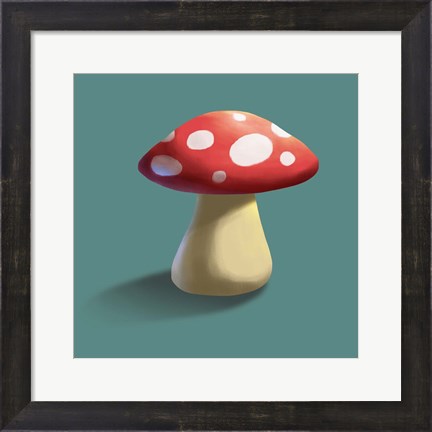Framed Mushroom on Teal Background Part I Print