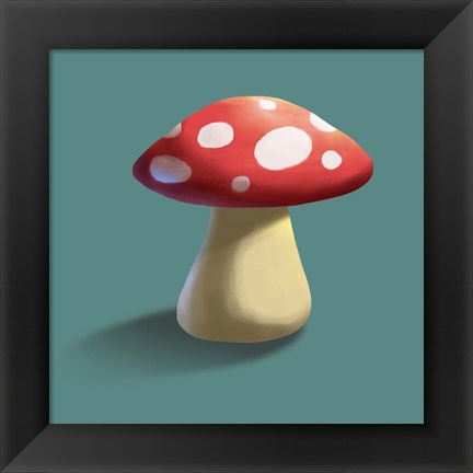 Framed Mushroom on Teal Background Part I Print