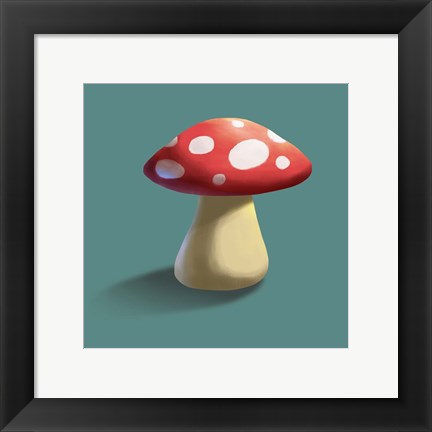 Framed Mushroom on Teal Background Part I Print