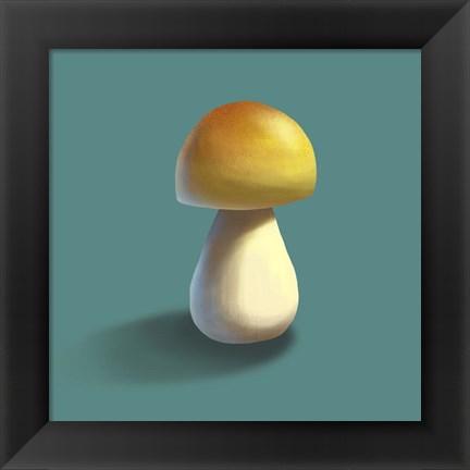 Framed Mushroom on Teal Background Part II Print