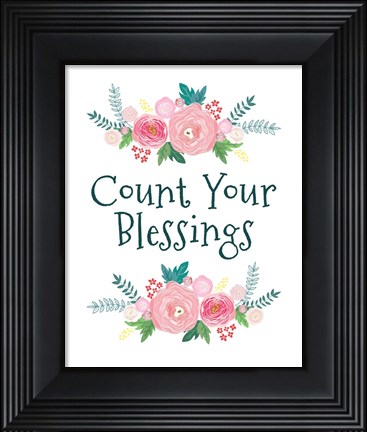 Framed Count Your Blessing-Floral Print
