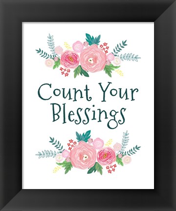 Framed Count Your Blessing-Floral Print