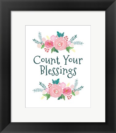 Framed Count Your Blessing-Floral Print