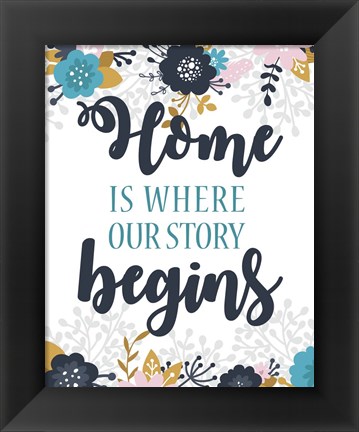 Framed Home Is Where Our Story Begins-Blue Floral Print