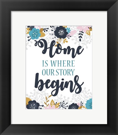 Framed Home Is Where Our Story Begins-Blue Floral Print