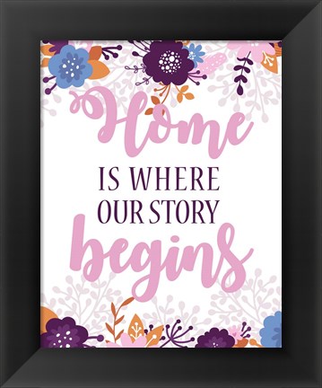 Framed Home Is Where Our Story Begins-Pink Floral Print