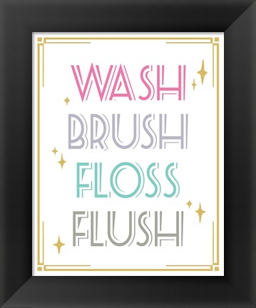 Framed Wash Brush Floss Flush Shark Pink Part II Print