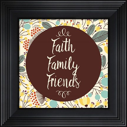 Framed Faith Family Friends Retro Floral White Print
