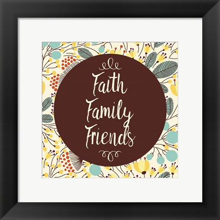 Framed Faith Family Friends Retro Floral White Print