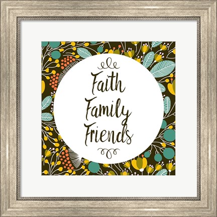 Framed Faith Family Friends Retro Floral Black Print