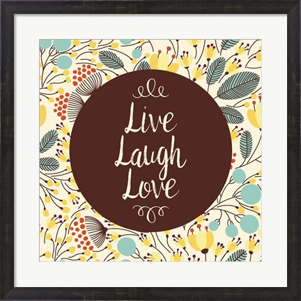Framed Live Laugh Love Retro Floral White Print