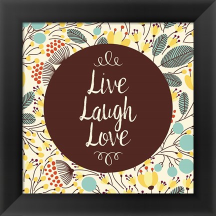 Framed Live Laugh Love Retro Floral White Print