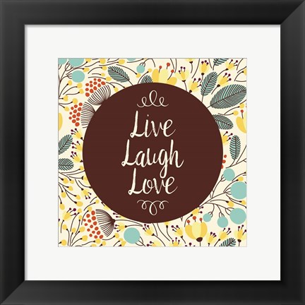 Framed Live Laugh Love Retro Floral White Print