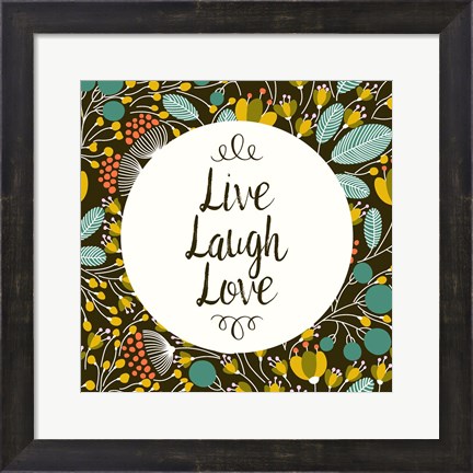 Framed Live Laugh Love Retro Floral Black Print