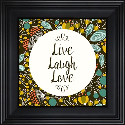 Framed Live Laugh Love Retro Floral Black Print