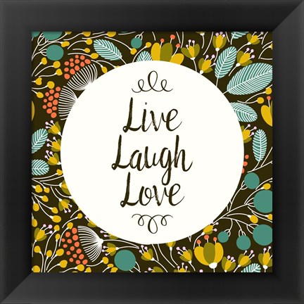 Framed Live Laugh Love Retro Floral Black Print