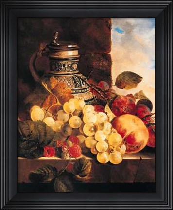 Framed Edward Ladell - Stein Grapes Raspberries and Plums Size 15.75x19.75 Print