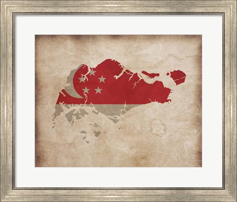 Framed Map with Flag Overlay Singapore Print