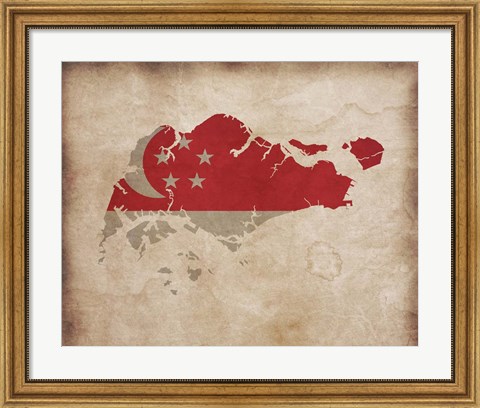 Framed Map with Flag Overlay Singapore Print